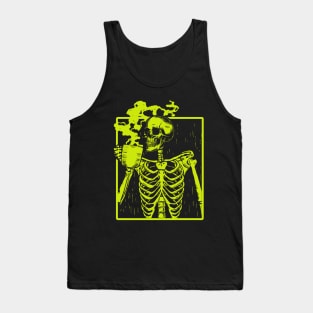 Coffee Drinking Skeleton Skull Halloween Tank Top